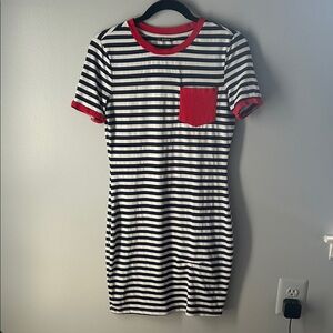 SHEIN Black and White Striped Mini Dress with Red Accents